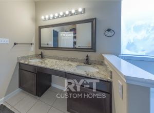image of bathroom sinks and mirror remodel